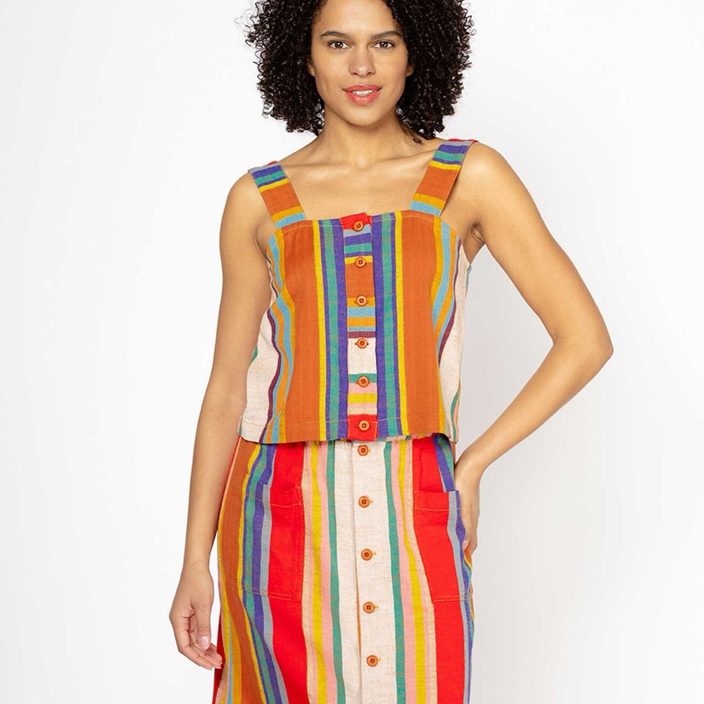 Ace&Jig becca top in cocktail size M cotton stripes EUC tank button down red